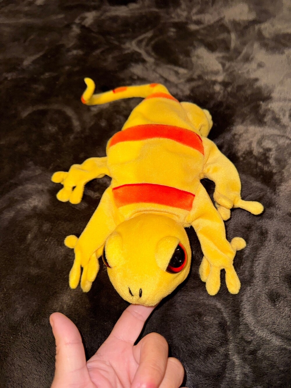 Yellow Orange Striped Plush Frog Hand Puppet Soft Toy